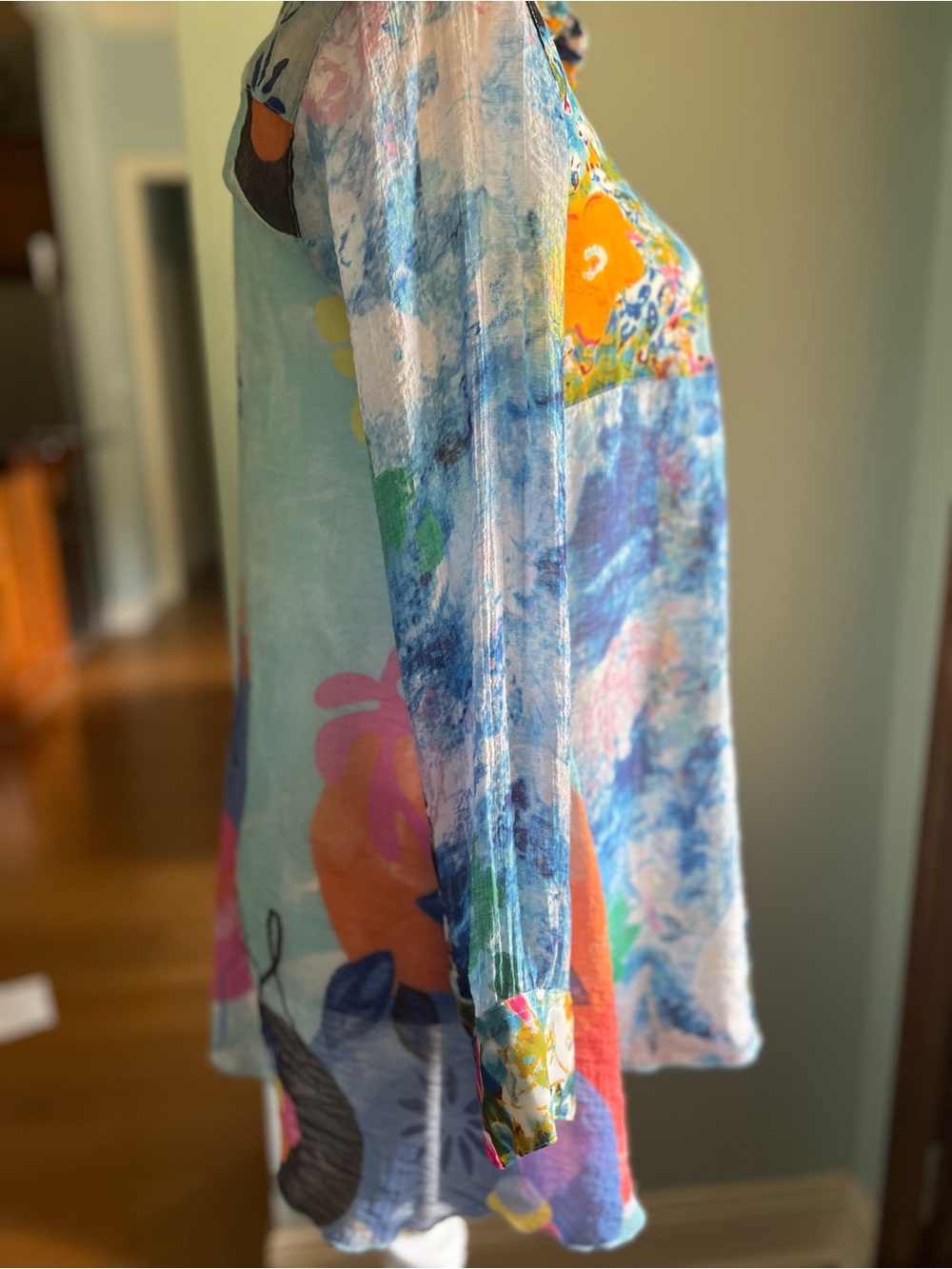 John Mark Multicolor Floral-Print Button Front Blouse Mix Print Boho M Statement - Picture 5 of 11